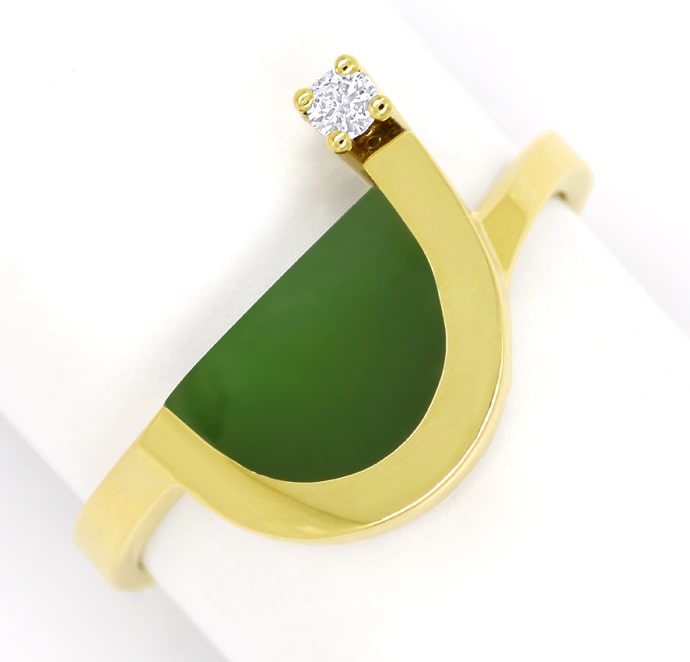Foto 2 - Designer-Ring mit Jade und lupenreinem Brillant in Gold, Q1351