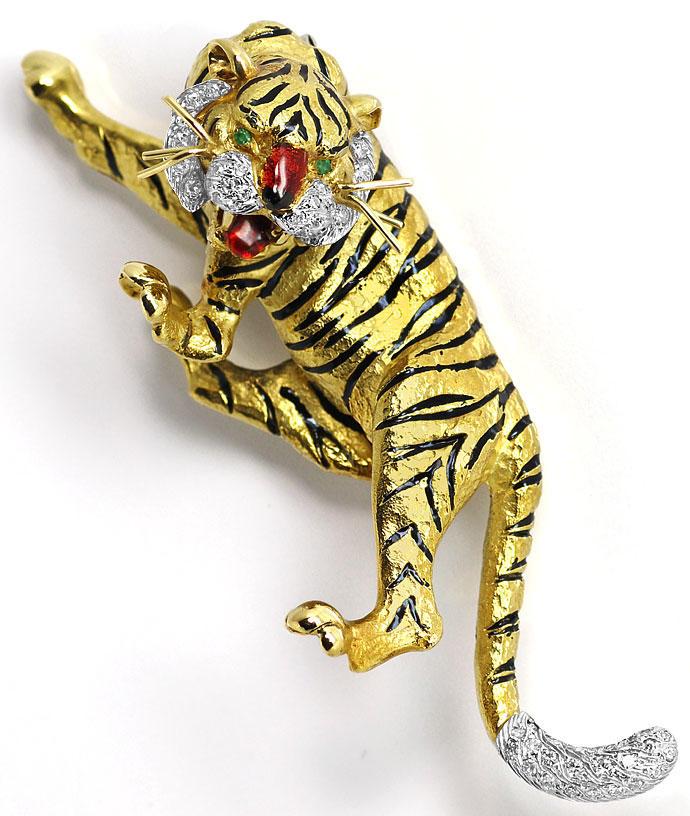 Foto 4 - Sensationelle Tiger Brosche, Diamanten Emaille 18K Gold, R7229