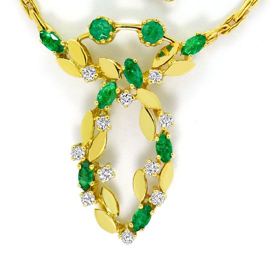 Foto 2 - Smaragde Brillanten-Collier Blätter Design in Gelbgold, S4614
